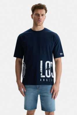 Ucla IGNISO Lacivert Bisiklet Yaka Baskılı Oversize Erkek Tshirt UCAP1CFOTS10267102