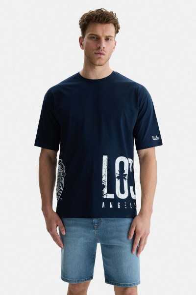 Ucla IGNISO Lacivert Bisiklet Yaka Baskılı Oversize Erkek Tshirt UCAP1CFOTS10267102