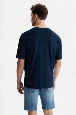 Ucla IGNISO Lacivert Bisiklet Yaka Baskılı Oversize Erkek Tshirt UCAP1CFOTS10267102