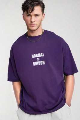 Teenage Millionaire Erkek Mor Normal Is Boring Bisiklet Yaka Oversize Salaş T-Shirt E3008