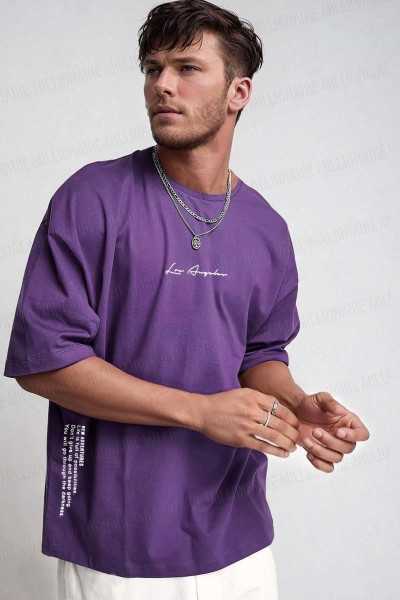 Teenage Millionaire Male Los Angeles Side Print Detailed Purple Bike Collar Oversize Salas T-Shirt E2222