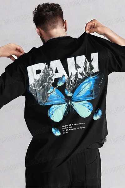 Teenage Millionaire Male Pain Butterfly Black Bike Collar Oversize Salas T-Shirt E3007