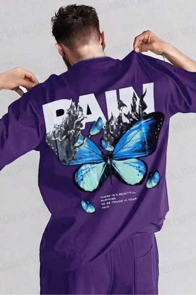 Teenage Millionaire Male Pain Butterfly Purple Bike Collar Oversize Salas T-Shirt E3007