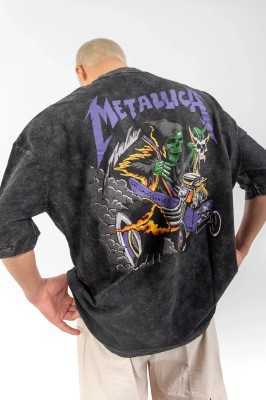 Sokak Butik Yıkamalı Metallica Mor Sırt Baskılı Unisex Oversize Tshirt P2348S8778