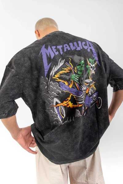 Sokak Butik Yıkamalı Metallica Mor Sırt Baskılı Unisex Oversize Tshirt P2348S8778