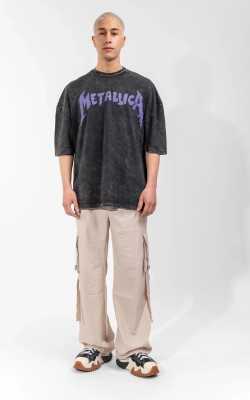 Sokak Butik Yıkamalı Metallica Mor Sırt Baskılı Unisex Oversize Tshirt P2348S8778