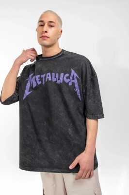 Sokak Butik Yıkamalı Metallica Mor Sırt Baskılı Unisex Oversize Tshirt P2348S8778