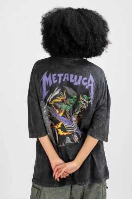 Sokak Butik Yıkamalı Metallica Mor Sırt Baskılı Unisex Oversize Tshirt P2348S8778