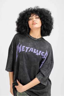 Sokak Butik Yıkamalı Metallica Mor Sırt Baskılı Unisex Oversize Tshirt P2348S8778