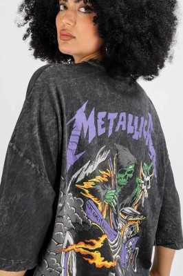 Sokak Butik Yıkamalı Metallica Mor Sırt Baskılı Unisex Oversize Tshirt P2348S8778