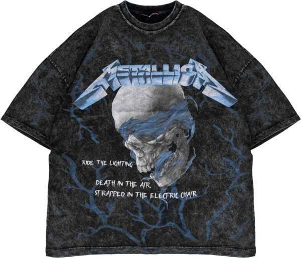 Street Boutique RideTheLighting-Metallica Printed Oversize Wash Unisex Tshirt 816E1115