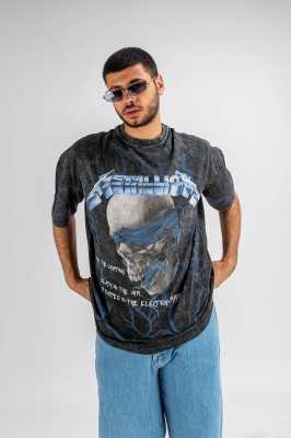 Sokak Butik RideTheLighting-Metallica Baskılı Oversize Yıkamalı Unisex Tshirt 816E1115