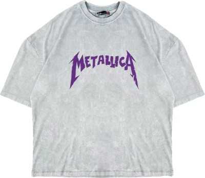 Sekizbiraltı Yıkamalı Beyaz Metallica Mor Sırt Baskılı Beyaz Unisex Oversize Tshirt 816E1034