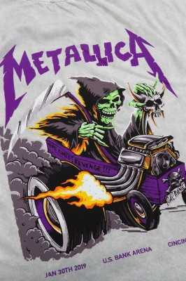 Sekizbiraltı Yıkamalı Beyaz Metallica Mor Sırt Baskılı Beyaz Unisex Oversize Tshirt 816E1034