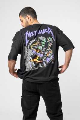 Sekizbiraltı Yıkamalı Beyaz Metallica Mor Sırt Baskılı Beyaz Unisex Oversize Tshirt 816E1034