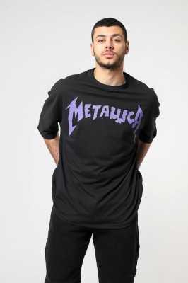 Sekizbiraltı Yıkamalı Beyaz Metallica Mor Sırt Baskılı Beyaz Unisex Oversize Tshirt 816E1034