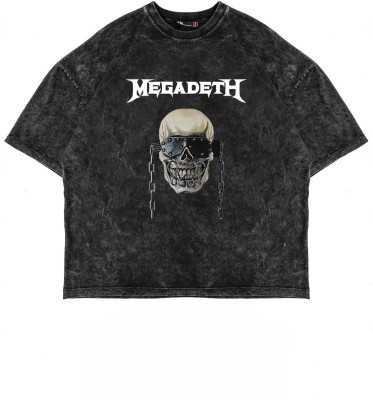 Sekizbiraltı Megadeth Baskılı Siyah Yıkamalı Unisex Oversize Tshirt 816E1272