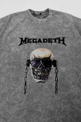 Sekizbiraltı Megadeth Baskılı Siyah Yıkamalı Unisex Oversize Tshirt 816E1272