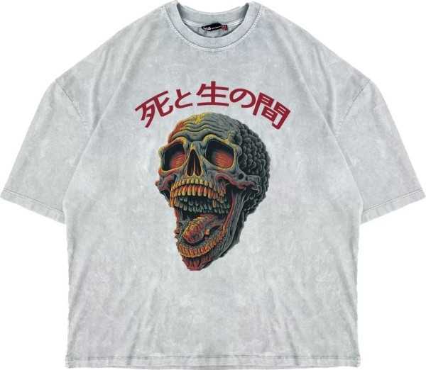 Eightone Skull Scream Printed Oversize Unisex Wash White Tshirt 816E2029