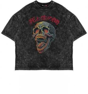 Sekizbiraltı Skull Scream Baskılı Oversize Unisex Yıkamalı Beyaz Tshirt 816E2029