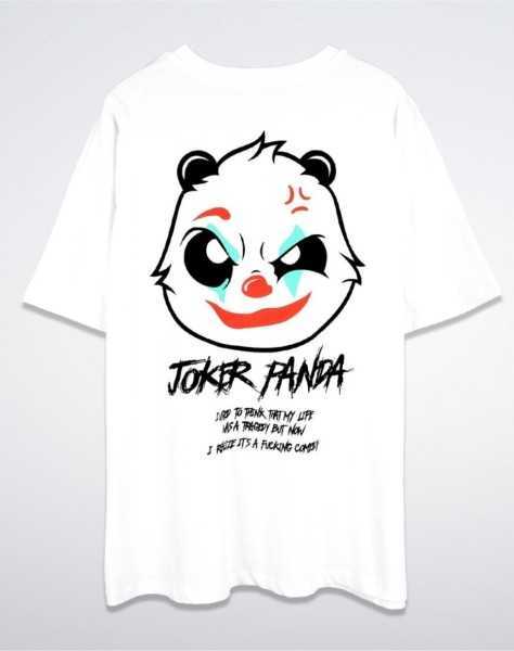 Sixty Joker Panda Back Printed White Oversize Unisex Tshirt 816E0848