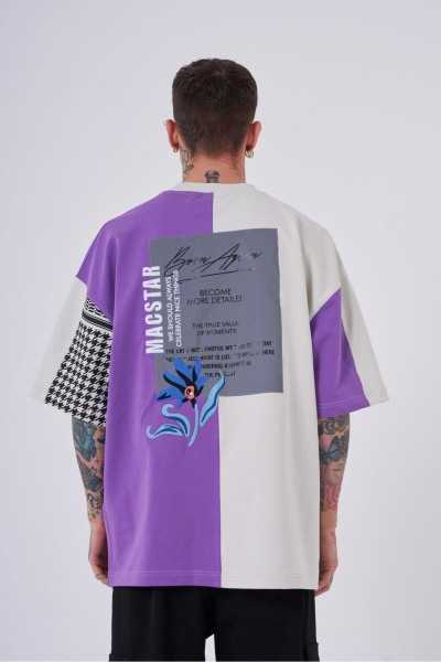 Machinist Male Nakkaş Levni Printed Oversize Purple Grey T Shirt M2058