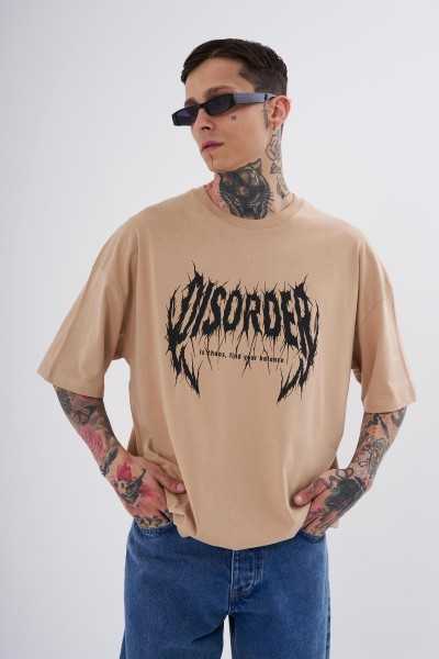 Machinist Male Disorder Printed Cotton Oversize Beige M1921