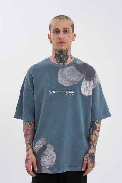 Machinist Men Washed Flowers Printed Oversize Ghost Cloudy T-Shirt M2108