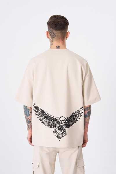 Machinist Male Eagle Mahinist Printed Outdoor Beige T-shirt M1976