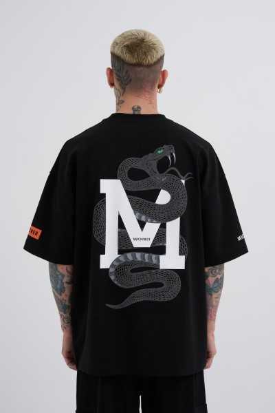 Machinist Male Snake Printed Oversize Black T-shirt M2118