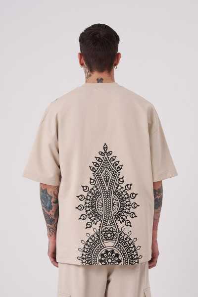 Machinist Male Meatnic Embroidery Oversize Outdoor Beige T-shirt M2024