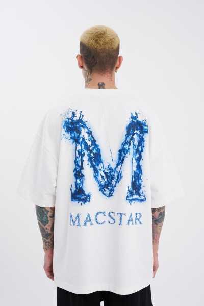 Machinist Male Smoked Macstar Printed Oversize Ekru T-Shirt M2123