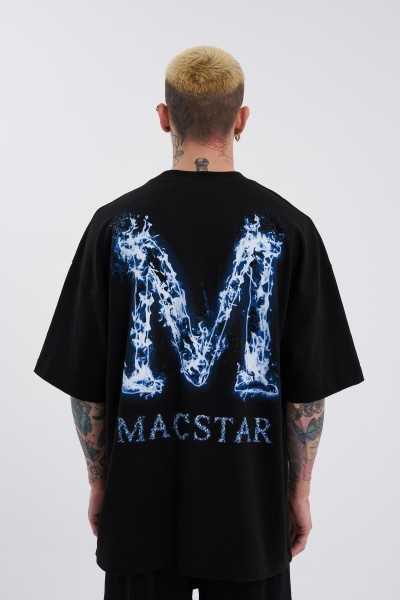 Machinist Male Smoked Macstar Printed Oversize Black T-shirt M2123