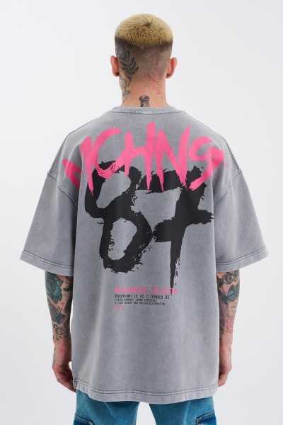 Machinist Male Washed Brush Printed Oversize Ghost T-shirt M2104