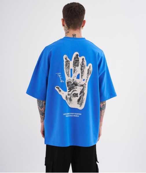 Machinist Male Toxic People Printed Oversize Blue T-shirt M2096