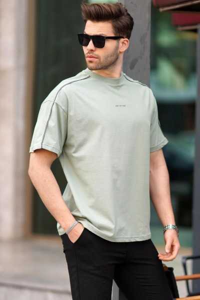 Madmext Çağla Green Oversize Bicycle Collar T-shirt 7009