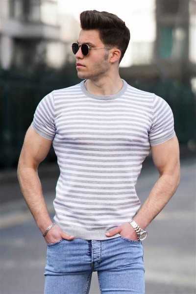 Madmext Cycling Collar Grey Male Sweater T-shirt 4602