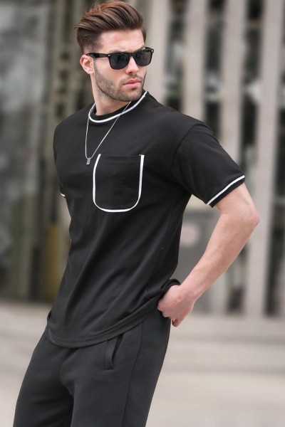 Madmext Black Pocket Detailed Male T-shirt 6176