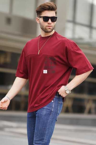 Madmext Bordo Oversize Printed Male T-shirt 6193