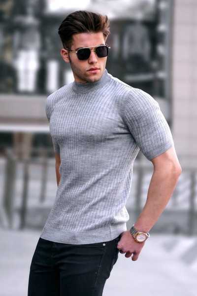 Madmext Half Fishing Grey Male Sweater T-shirt 4604