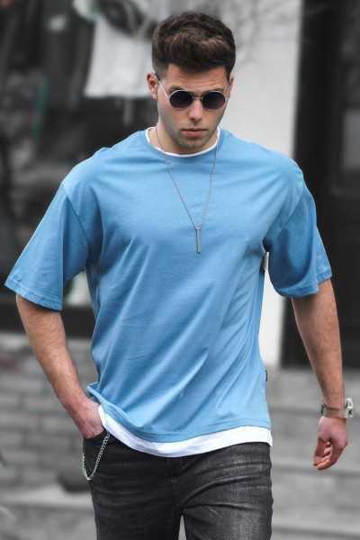 Madmext Oversize Blue Male T-shirt 4978