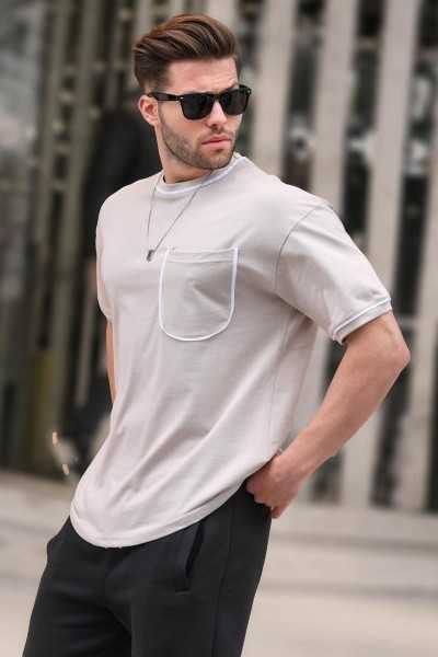 Madmext Beige Pocket Detailed Male T-shirt 6176