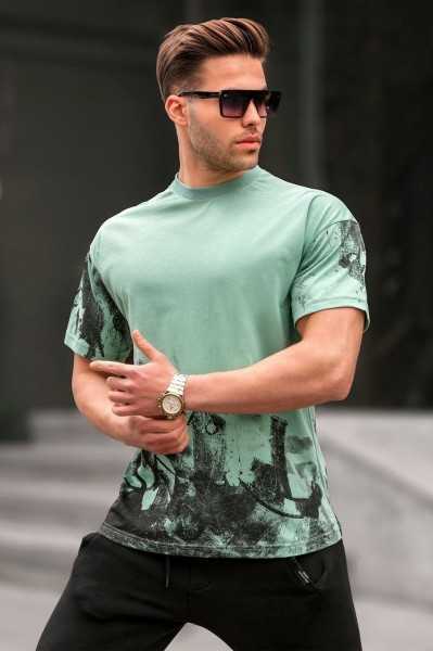 Madmext Mint Green Patterned Basic T-shirt 6092