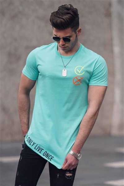 Madmext Asymmetric Cutting Mint Green Male T-shirt 5665