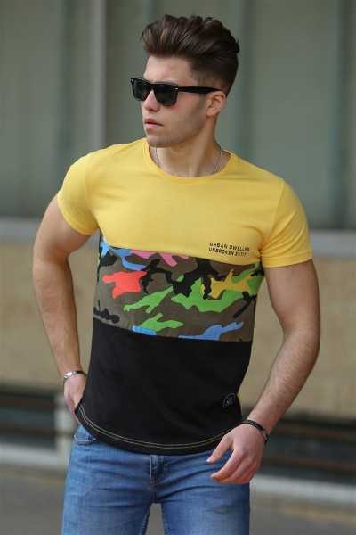 Madmext Camouflage Patterned Yellow T-shirt 3003