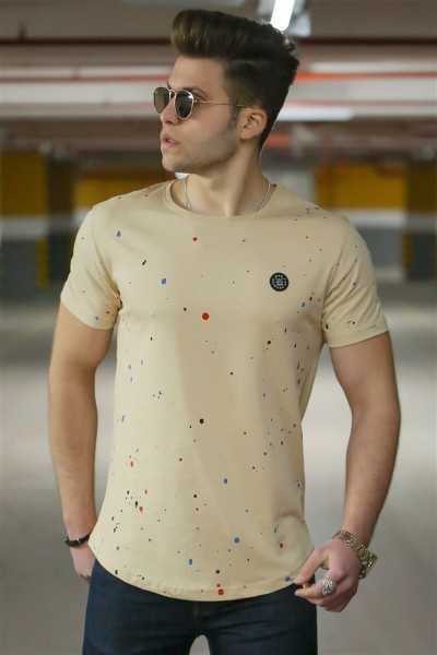 Madmext Spray Pattern Camel Male T-shirt 4505