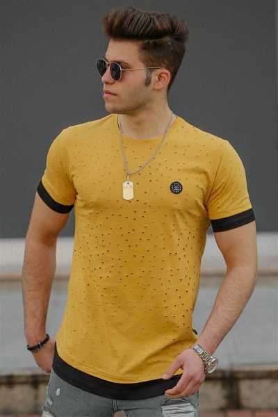 Madmext Yellow Serrated Detail Male T-shirt 4489