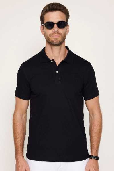 Tudors Male Slim Fit Dar Cut Cotton Soft Tissue Breathable Fabric Non-Slip Collar Black Polo Collar T-shirt TS240019