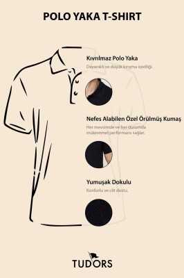 Tudors Erkek Slim Fit Dar Kesim Pamuklu Yumuşak Doku Nefes Alan Kumaş Kıvrılmaz Yaka Siyah Polo Yaka Tişört TS240019