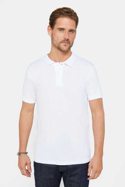 Tudors Male Slim Fit Dar Cut Cotton Soft Tissue Breathable Fabric Non-Slip Collar White Polo Collar T-shirt TS240019